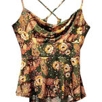 Lily White Floral Cami Top Criss Cross Back Tie Peplum Green Orange L Photo 0