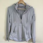 Athleta Grey Half Zip Striped Drawstring Hoodie Sweatshirt Photo 7