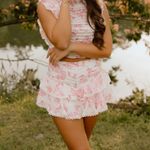 Hazel and Olive In Bloom Ruffle Floral Skort - Pink and White Photo 0