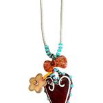 Artisan Glass Heart Pendant Boho Beaded Turquoise Floral Statement Jewelry Red Photo 2