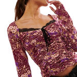 Free People  Women’s Layer It On Me Lace Trim Red Floral Combo Knit Top Photo 0