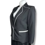 Kasper Womens Blazer Suit Jacket Zipper Pockets Black with White Accents Size 14 Photo 6