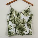 H&M 🦋 White Green Palm Leaves Linen Tank Top Beach Vacation Medium Photo 1
