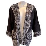 Serrv Navy and White Textured, Tribal Print, Oversized Open Kimono, Size S/M Blue Size M Photo 0