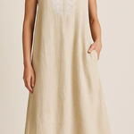 Banana Republic Banana Republic Sleeveless Linen Tunic Dress Medium Beige Embroidered Resort Photo 0