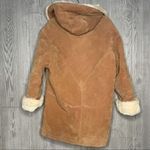 Copper collection leather faux fur lined jacket coat horn type buttons hooded sm Tan Photo 6
