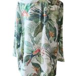 iLinen Lifestyle Parrot Tropical Linen Button Up Maxi Blouse Pockets White Sz L Size L Photo 2