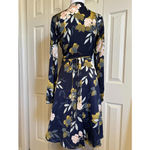 Lulus LULU’S Floral Navy Blue Stain Wrap Dress Adjustable Waist Sz Small, Love is Life Photo 3