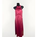 Beyond Classy Silky Satin Halter Midi Dress sz Small Slit Hot Pink‎ Tie Neck Pink Photo 1