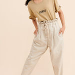 Free People Margate Beige Paperbag Waist Pleated Trouser Pants Photo 0