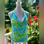 Lilly Pulitzer  Blue Green Tropical Leaf Print Halter Tankini Top – Size Large Photo 1