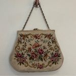 American Vintage Floral Embroidered Wool Needlepoint Kisslock Vintage Women Bag Purse Photo 6