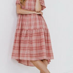 English Factory PLAID TIERED MIDI DRESS IN ROSE Women’s SIZE LARGE prairie Photo 0
