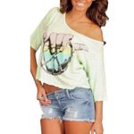 Lauren Moshi Hang Loose Peace Sign Green & Pink Women’s Oversized Tee Size Small Photo 0