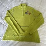 White Stag  1/4 Zip Up Womens Large L Green Floral Sweater Pullover Soft Photo 0