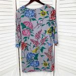 Boden Eliza Floral Bird Print Silk Blend Shift Tunic Dress Gray 4 Gray Photo 7