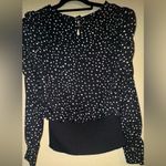 Carmen Marc Valvo Black and White Ruffled Long Sleeve Blouse Photo 1