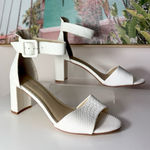 Chinese Laundry  White Embossed Croc Block Heel Open Toe Sandals Faux Leather 11 Photo 0