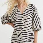 H&M NWT  Zebra Striped Puffy Sleeve Dress Cream and Black Small Photo 0