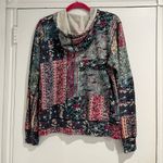 Lucky Brand Blue/ Red Bohemian Print Hooded Zip Front Sweatshirt Sz. L Photo 2
