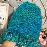 Colorful Winter Cap Handmade Crochet Bright Blue Womens Photo 1