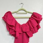 ZARA  Hot Pink Ribbed knit Poplin Ruffle Bodysuit Sz S Photo 2