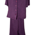Sag Harbor Vtg 90s Y2K  Pantsuit Set Short Sleeve Embroidered Pleat Purple 16P Photo 0