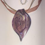 Purple & Gold Tone Shimmer Swirl Glass Pendant Ribbon Chain Boho Necklace Photo 1