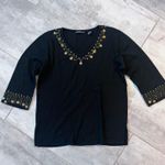 Reference Point Black Embellished Top Gold Safety Pin Detail V Neck L Photo 0