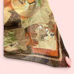 Beautiful vintage sheer silky Asian life theme earth tones scarf 27” x 27” Green Photo 1