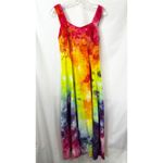 Tie Dye Medium Maxi Dress Handmade Rainbow Eyelet Hem Sleeveless Vacation 1760 Pink Photo 1