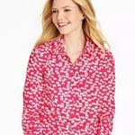 Talbots Petite Small White Pink Elephant Print Top Blouse Button Roll-Tab Cotton Photo 0