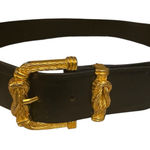 Vintage 90 Ginnie Johansson Black Leather Belt Gold Rope Buckle nautical Coastal Photo 0
