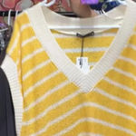 ZARA Yellow and White Striped V-Neck Sleeveless Knit Sweater Medium (NWT) Photo 8
