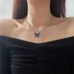 OT clasp illusion pearl blue butterfly pendant necklace Photo 0