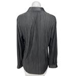 Nicole Miller Black Silk Satin Plisse Pleated Button Down Shirt Blouse Top Sz L Photo 1