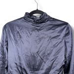 frame denim FRAME Navy Silk Ruched Mock Neck Button Front Long Sleeve Blouse Top Photo 6