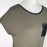 Bar III Olive Faux Leather Pocket Back Zip Tee Stretch Small Photo 7