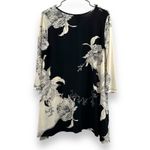 Clara Sun Woo Cream & Black Floral Print Stretch 3/4 Sleeve Tunic Top Sz S NEW Photo 3