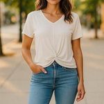 Alya Francesca's Collections Womens Top Size M Taupe Scarf Back Twist Front NEW Size M Photo 0