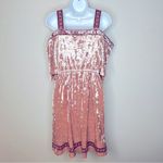 Lucky Brand  Crushed Velvet Blush Pink Embroidered Cold Shoulder Dress Size S Photo 4