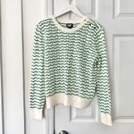Lands' End  Green White Cotton Blend Pointelle Stripe Crew Button Trim Sweater MP Photo 8