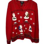 Designers Originals Studio Red Chirtsmas Cardigan Sweater Size XL Santa Trees Photo 0