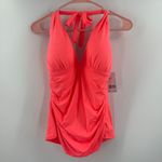 La Blanca  Tankini Top Size 12 NWT Island Goddess Hot Coral Halter Neon Swim Photo 13