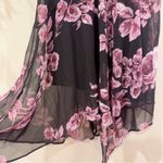 Connected Apparel Black with Rose Floral Asymmetric Stretchable Midi Dress M Photo 4