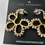 Lele Sadoughi  Gold Floral Earrings with Pearl Accents Photo 4