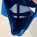 Bebe Blue Mesh Cutouts Sleeveless Crop Top Exposed Zipper Back Size L Photo 3