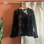 J.Crew Pleated Lace Ruffle Top Blouse Satin Black Romantic Coquette NWT 2 Tall Photo 3