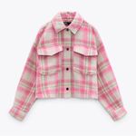 ZARA NWOT  Pink Cropped Plaid Shacket Overshirt size small Photo 1