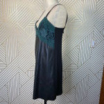 ZARA Dress Faux Leather Crochet Embroidered Slip Mini Black Green Size Small Photo 6